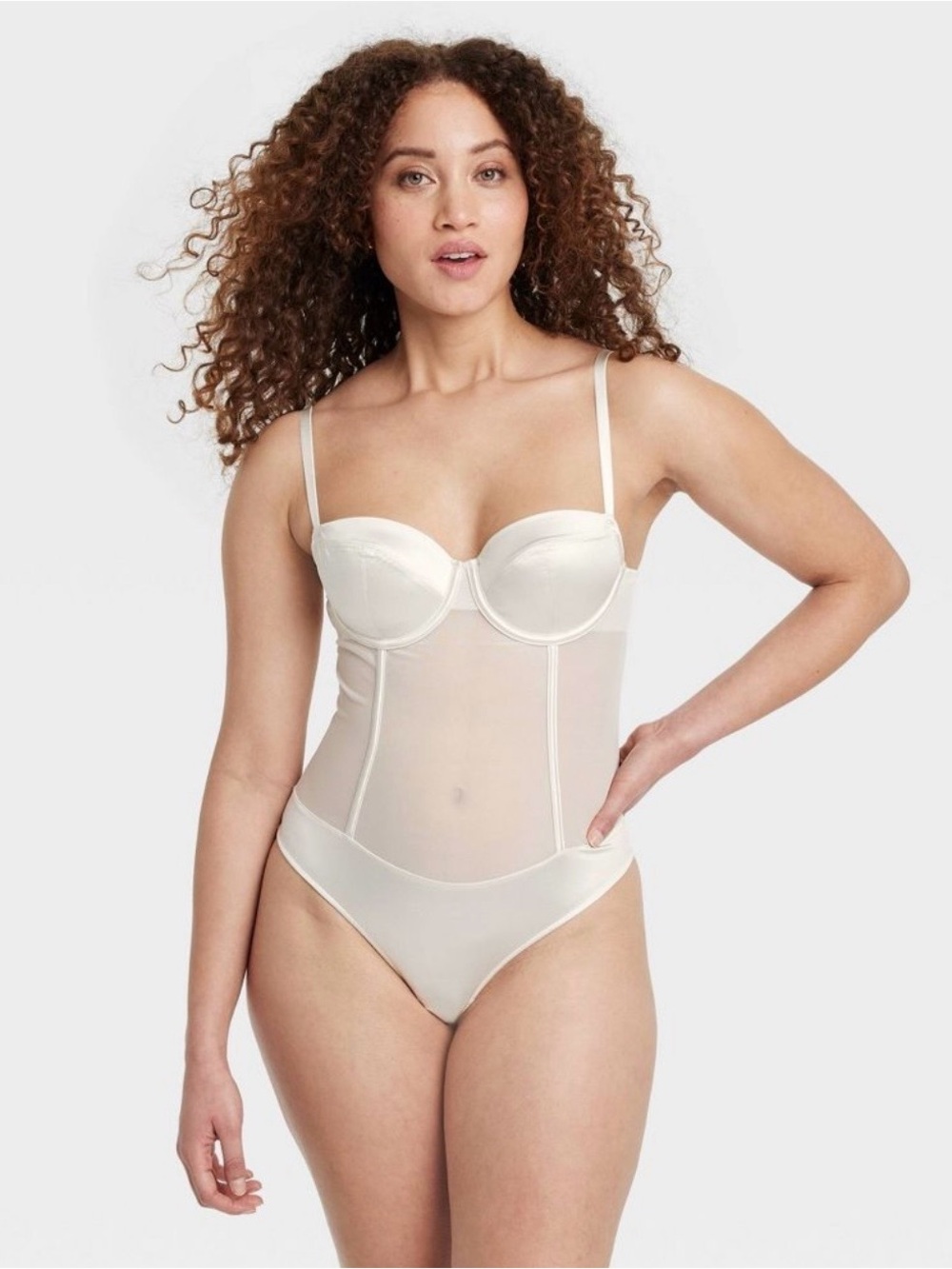Auden Women’s Satin and Mesh Lightly Lined Lingerie Bodysuit, Size L, NWT!